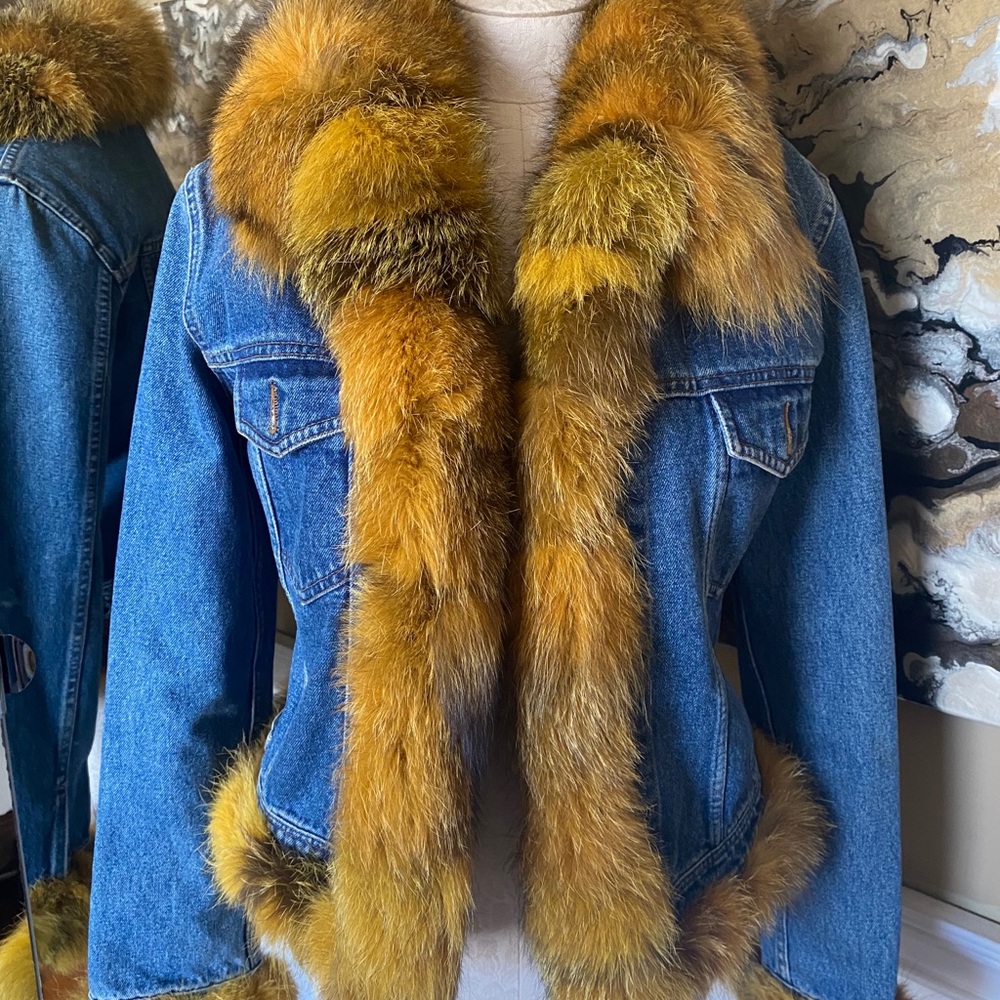 FOX Fur Trimmed Jean Jacket